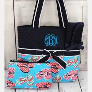 New! Flip flop fun quilted diaper bag w/navy trim